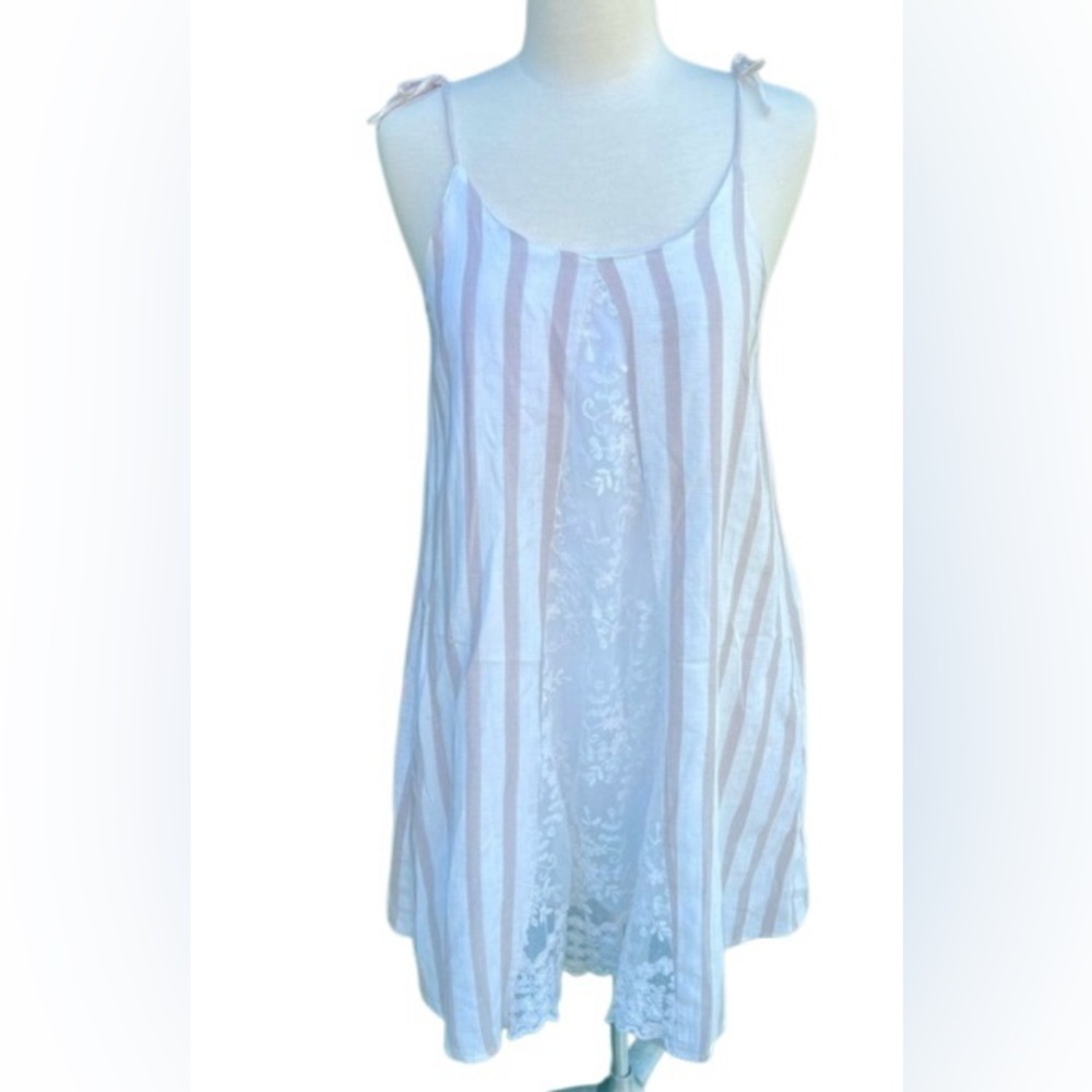 Listicle Cream and Tan Striped Lace Dress